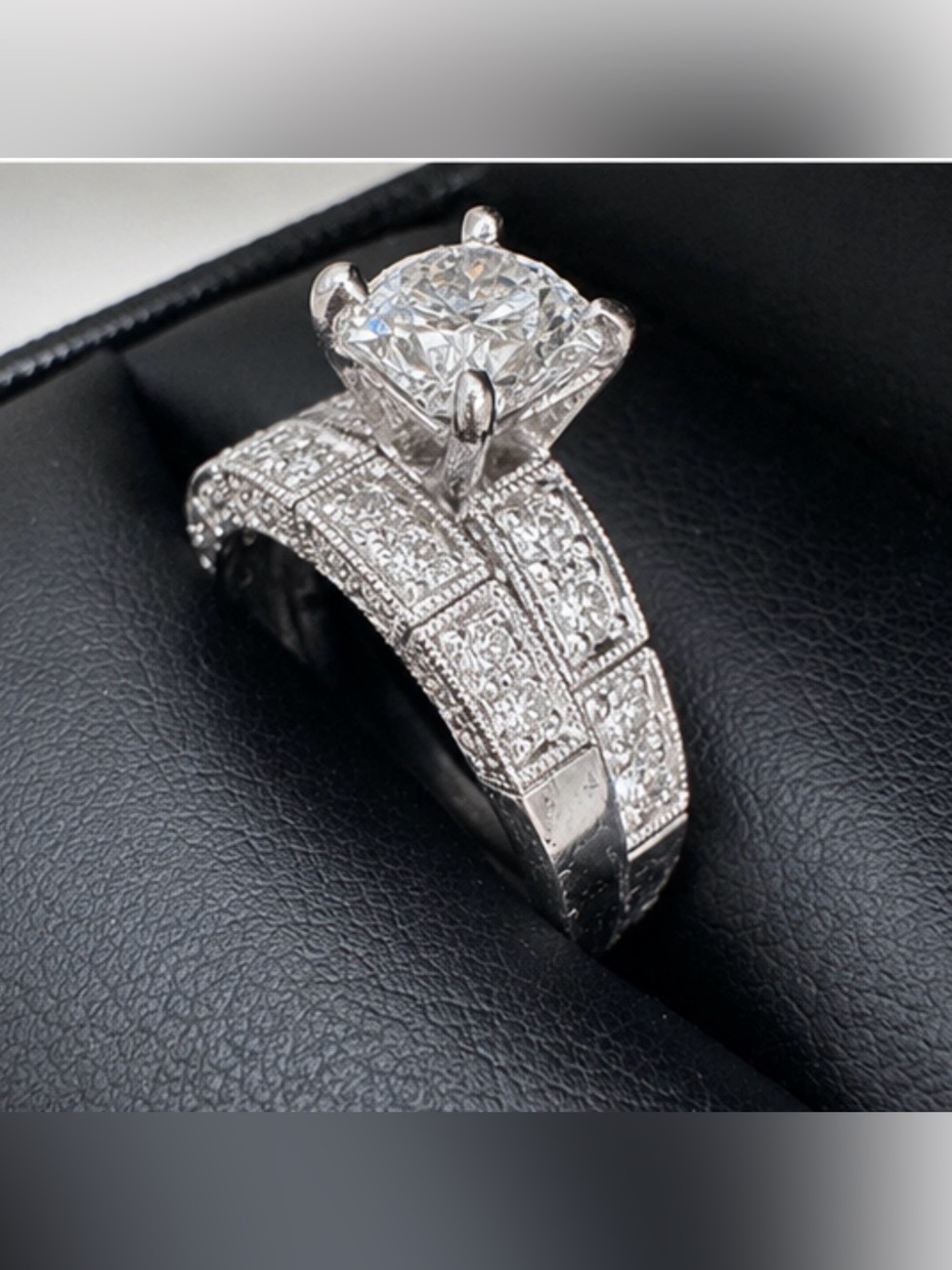 0.935ct Natural Radiant Diamond Engagement Ring & Matching Band 18K White Gold